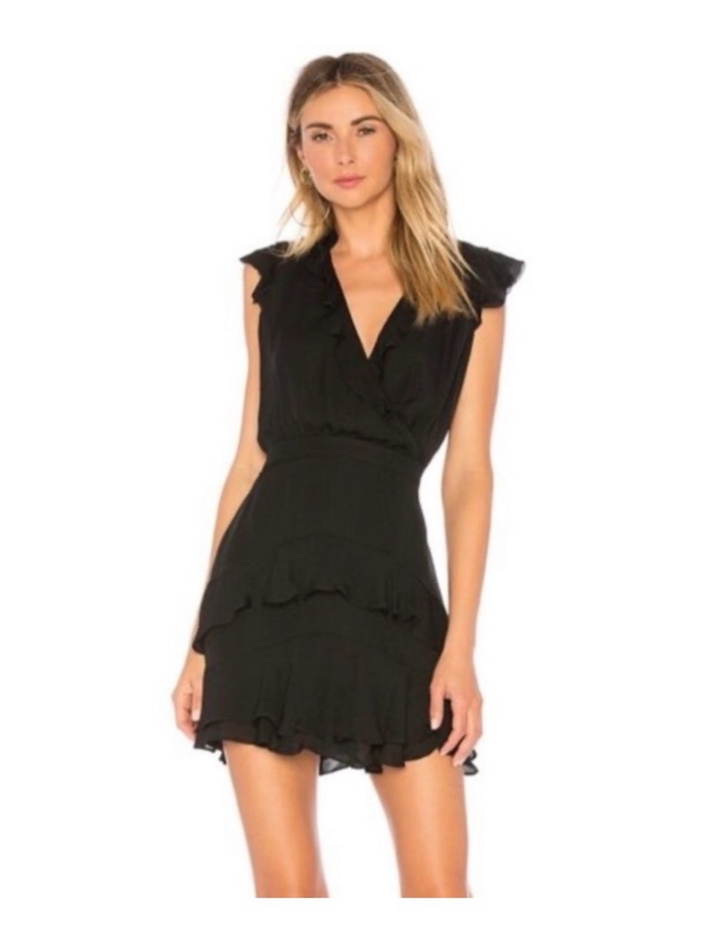 Parker Black Ruffle V-Neck Mini Dress